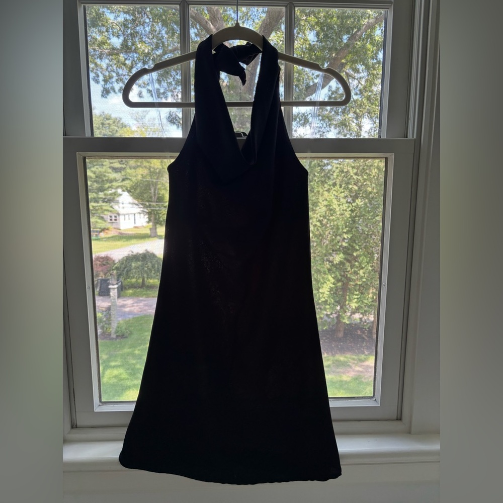 See You Monday Black Halter Sheath Dress